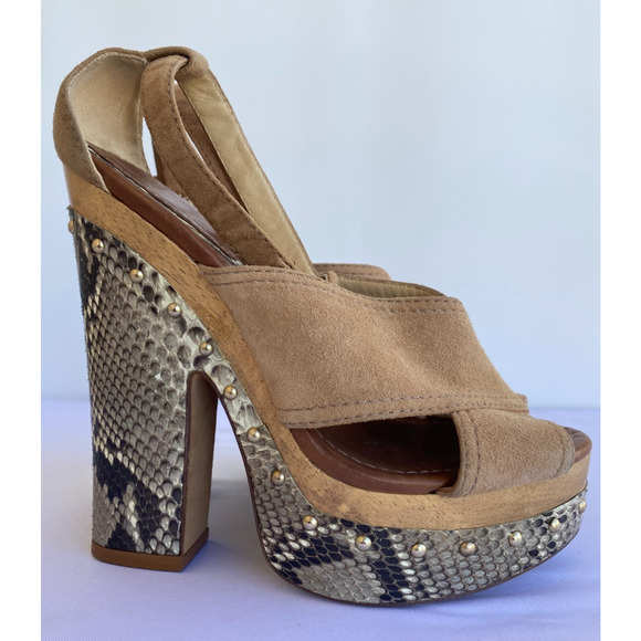Alexandre Birman Suede & Snake Platform Sandals sz 36.5, US 6.5 - Picture 1 of 14
